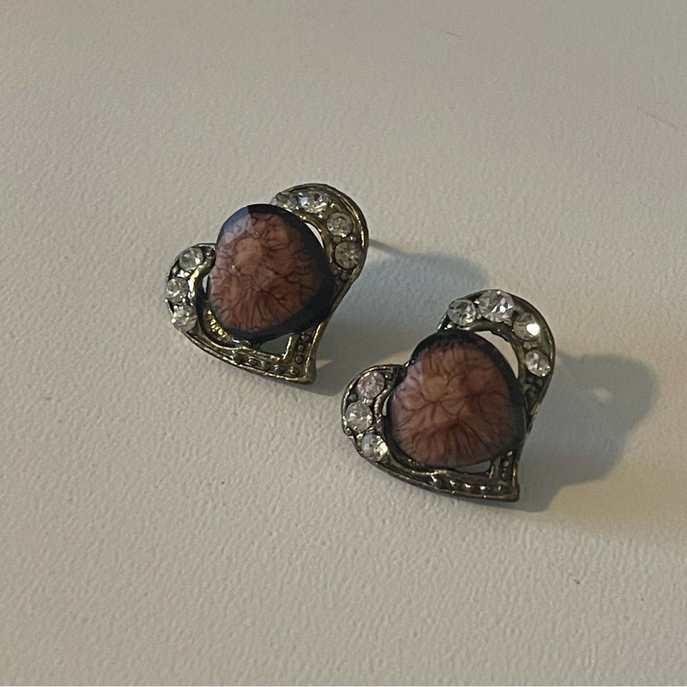 Women’s Gold & Brown Heart Shape Stud Fashion Jewelry Earrings, Size .5